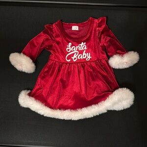 Red Santa Baby Dress with White Fur Trim